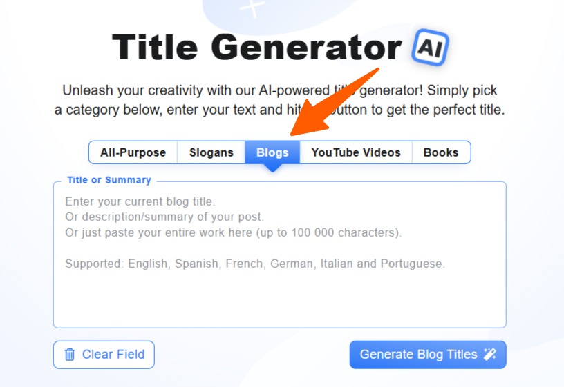 Blog titles interface