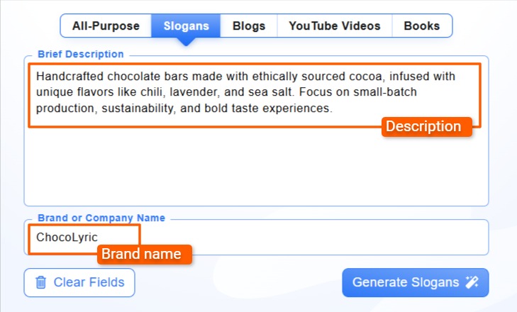 Slogan generator interface