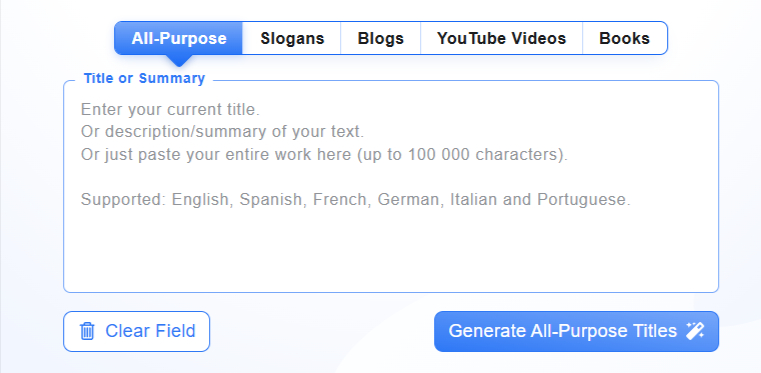 TitleGenerator.com main interface
